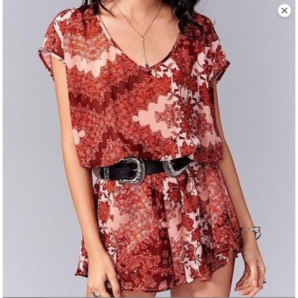 Show Me Your MuMu Pants - Show Me Your Mumu Romper Shorts Womens XS Red Floral Sleeveless Artsy Boho Chic